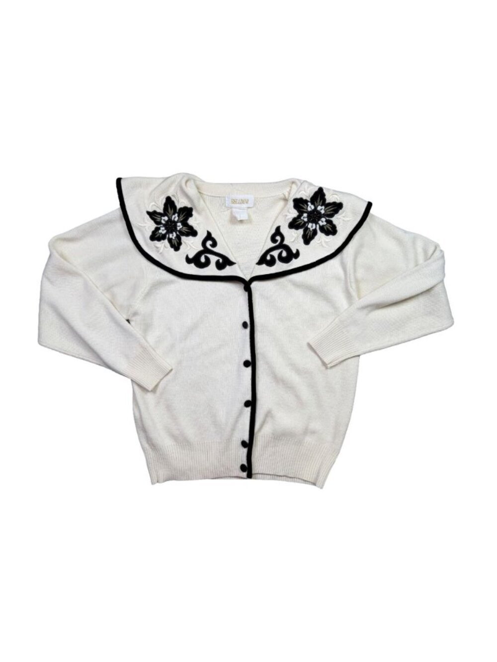 Vintage Belldini Cream Sailor Collar Cardigan Embroidered Beaded Sweater Large